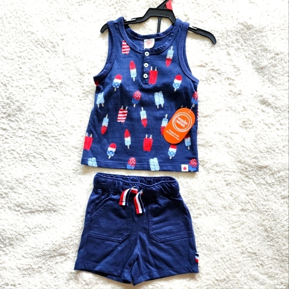 NWT Wonder Nation Toddler Boy's Americana Print Tank Top and Shorts Set, size 2t